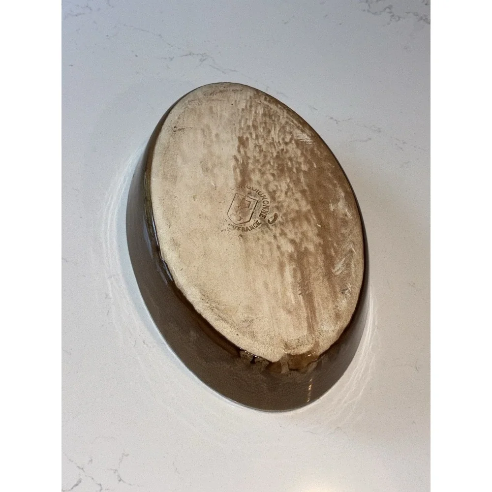 Vintage La Bourguignonne Oval Casserole Stoneware Handmade French Farmhouse 9.5